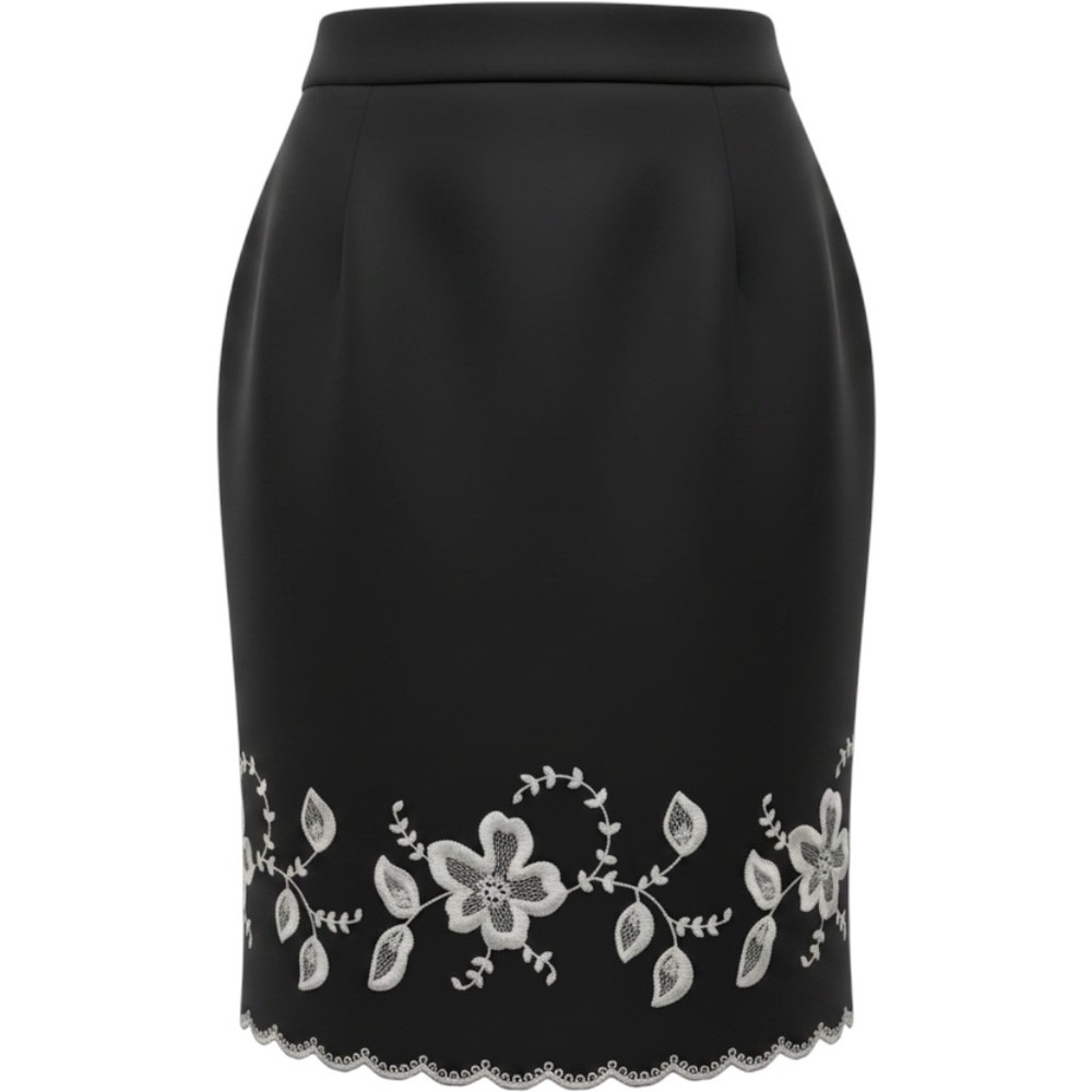 Larry Levine Petite Black Linen Blend Floral Embroidered A-Line Skirt 6P